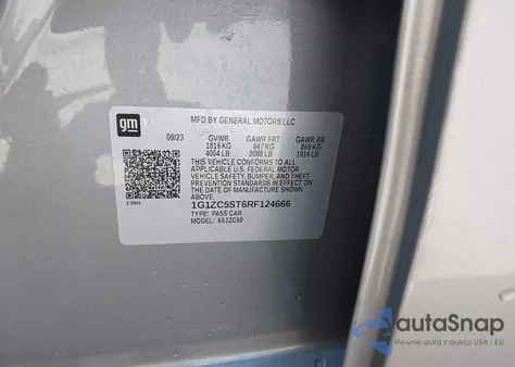 2024 Chevrolet Malibu Fwd 1Fl из США, поврежденный, VIN 1G1ZC5ST6RF124666